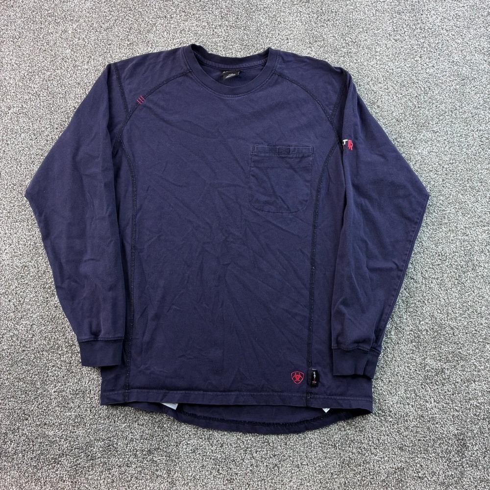 Ariat FR Work Shirt Mens Medium Blue Cotton Fire Resistant Long Sleeve
